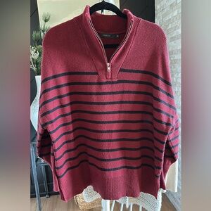 Women's Burgundy and Black Quarter Zip Sweater